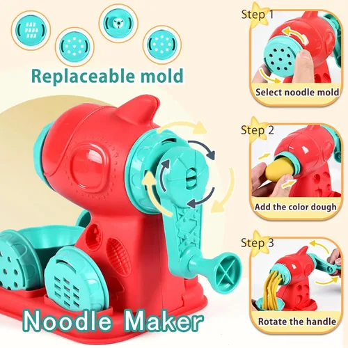 Miniatura 3 de Crelloci Juego de creaciones de cocina de masa de colores 3 en 1, máquina para hacer helados, espaguetis y hamburguesas, juguetes de modelado