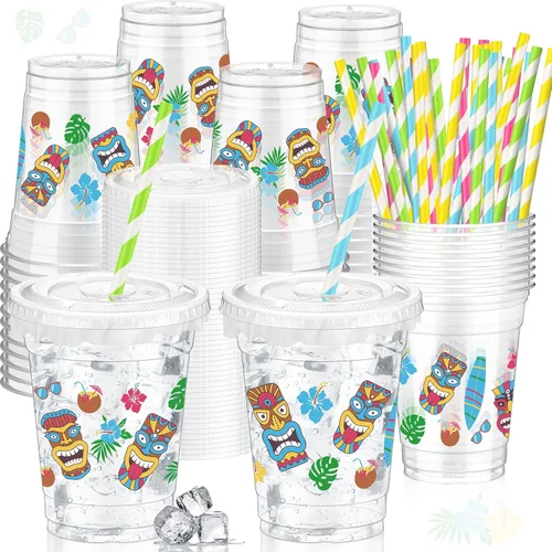 Miniatura 23 de FoldTier 50 piezas de tazas para noche de cine 12 oz Tazas de plástico desechables con pajitas y tapas, tazas transparentes para cine, tazas