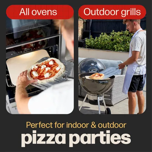Miniatura 7 de Hans Grill Pizza Peel PRO Hecho para pizza XL de 12 pulgadas + Paleta antiadherente de metal perforado profesional de grado restaurante para Gris