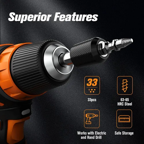 Miniatura 2 de Nuovoware Juego de extractor de tornillos dañados, 33 piezas mejoradas, kit extractor de tornillos pelados fácil de quitar, juego de removedor