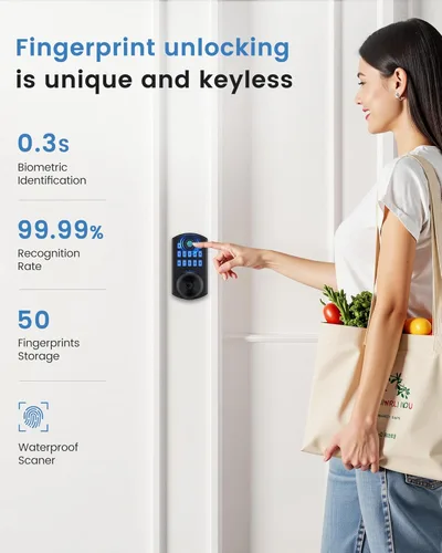 Miniatura 2 de Hidalife Pomo de puerta inteligente con teclado, cerradura de puerta de entrada sin llave de huellas dactilares para puerta delantera, modo de paso