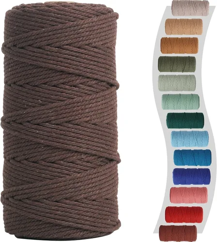 Miniatura 46 de Cordón de macramé de 1/8 pulgadas 220 yardas (200 metros) suministros naturales de macramé, hilo de macramé, cuerda de algodón de color, cuerda