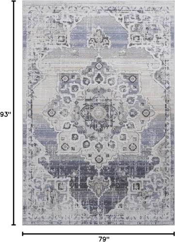 Miniatura 2 de NAAR PAYAS Collection - Alfombra de área de 6 x 9 pies, diseño de medallón crema y azul, no se desprende, resistente a las manchas, para sala