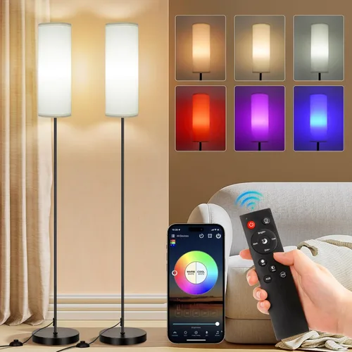 Miniatura 13 de FRIDEKO HOME Paquete de 2 lámparas de pie para sala de estar, colores regulables, temperatura y brillo, lámpara de pie moderna con control remoto