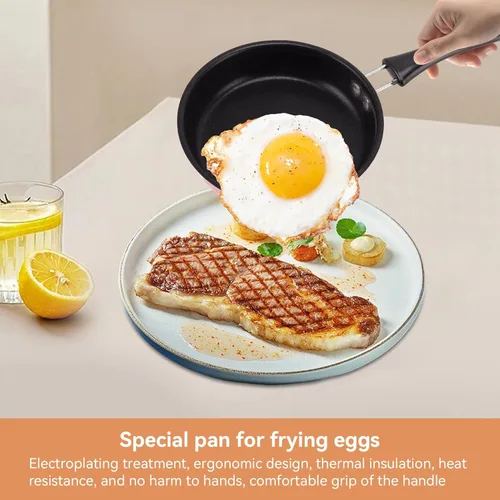 Miniatura 4 de HERCHR Mini sartén antiadherente para huevos de 5 pulgadas, sartén pequeña antiadherente para freír huevos pequeños, color rosa
