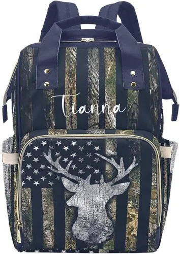 Miniatura 12 de XOZOTY Antler Man Woodland - Bolsas de pañales de camuflaje con nombre impermeable para mamá, mochila de lactancia, bolsas de bebé, regalos