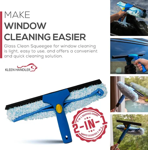 Miniatura 3 de Kleen Handler Paquete de 3 limpiacristales profesionales de 14 pulgadas, herramienta de limpieza de ventanas 2 en 1, combo de limpiador de ventanas