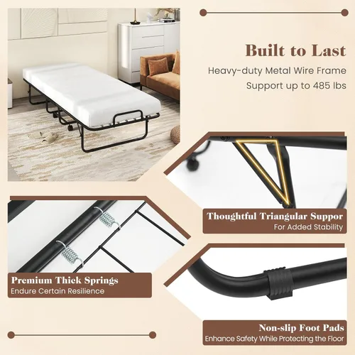 Miniatura 6 de DORTALA Cama plegable de metal plegable, cuna de colchón de espuma viscoelástica con marco de metal súper resistente y resistente, cama de invitados