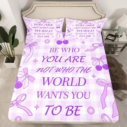 Miniatura 21 de Sábana bajera con lazo azul tamaño individual, juego de ropa de cama de princesa con cerezas, estrellas y flores margaritas de dibujos animados