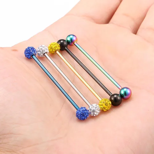 Miniatura 6 de Ruifan Piercings de 14 g de acero inoxidable Industrial Barbell para cartílago de la oreja joyería1 1/2 pulgadas (38 mm)