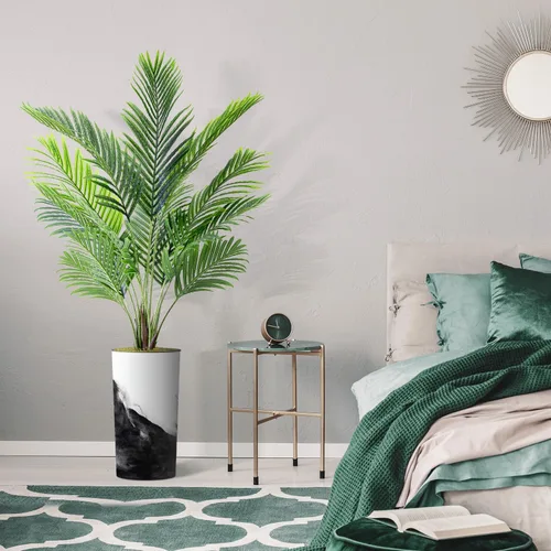 Miniatura 5 de Árbol artificial en maceta contemporánea, palmera tropical areca artificial de seda para decoración del hogar en interiores y exteriores, altura
