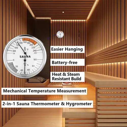 Miniatura 6 de Andelov - Termómetro e higrómetro de sauna – Rango de temperatura 70-250 °F, rango de humedad 0-100% para salas de vapor infrarrojos/de vapor