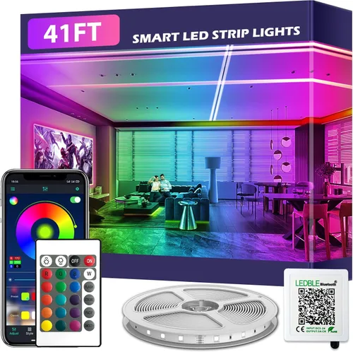Miniatura 11 de Tira de luces LED inteligentes, con sincronización de música, 5050 RGB, luces que cambian de color, aplicación Bluetooth, control remoto por