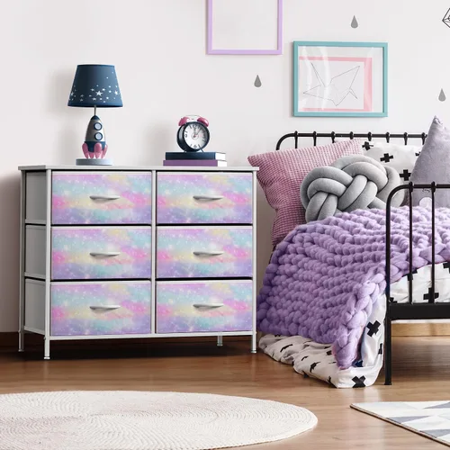 Miniatura 2 de Sorbus Cómoda para Niños con 6 Cajones – Organizador Cómoda de Almacenamiento Mesa de Noche – Marco de Acero, Superficie de Madera, Contenedores