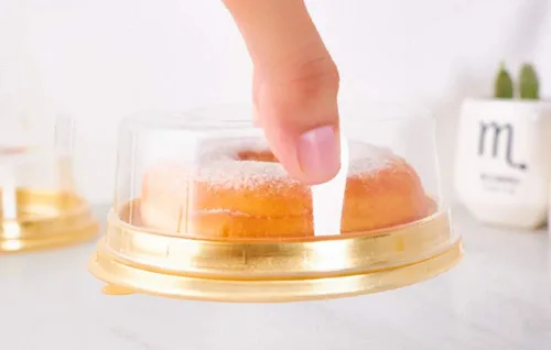 Miniatura 5 de Hewnda Paquete de 50 moldes dorados para tartas, diámetro de 3.75 pulgadas x altura de 1.25 pulgadas, mini caja de plástico transparente