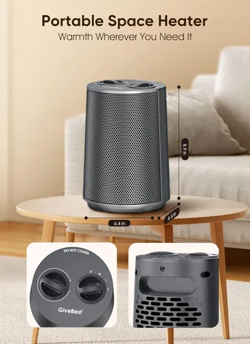 Miniatura 8 de GiveBest Calentador de espacio portátil – 1500 W, silencioso y energéticamente eficiente protección contra sobrecalentamiento y vuelco, tecnología