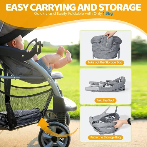 Miniatura 3 de Orzbow Silla alta de gancho, asiento de mesa portátil para bebés y niños pequeños de 6 a 36 meses, silla alta plegable con clip con bolsa de Gris