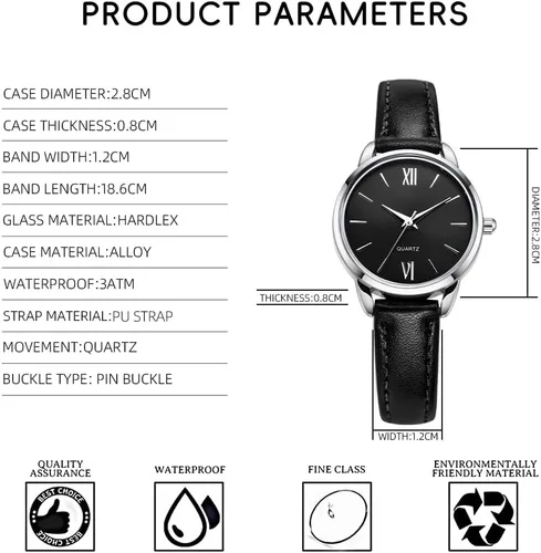 Miniatura 3 de TWOPTION Women's Leather Strap Watch Minimalist Wrist Watches for Women Ladies Analog Quartz Watch for Small Wrists