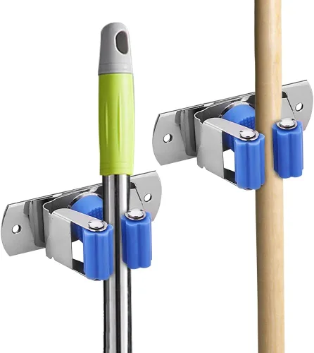 Miniatura 3 de Soporte para escobas de montaje en pared, soporte para trapeador montado en la pared, colgador de escoba de acero inoxidable, estante