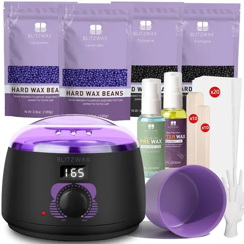 Miniatura 20 de BLITZWAX Kit de depilación brasileña y bikini para mujer, calentador de cera dura para cara, piernas y cuerpo, kit de depilación en casa, apto