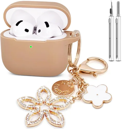 Miniatura 15 de Funda compatible con AirPods 4, funda protectora de silicona para Airpod 4 con llavero brillante, funda para auriculares inalámbricos Apple AirPods