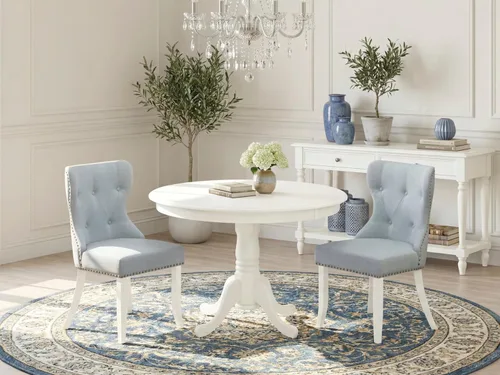 Miniatura 2 de East West Furniture Hartland - Juego de comedor de 3 piezas para espacios pequeños contiene una mesa de comedor redonda con pedestal y 2 sillas