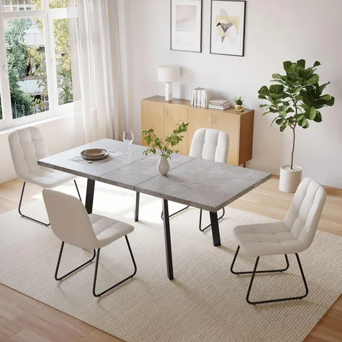 Miniatura 3 de Zerifevni 47.2"- 62.9" Extendable Dining Table Set of 5 Kitchen Table with 4 Dining Chairs, Modern Gray Wood Grain, Waterproof Scratchproof for