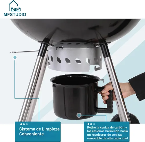 Miniatura 2 de MFSTUDIO Master Kettle - Parrilla de carbón de 22 pulgadas, parrilla premium para exteriores con termómetros, tapa esmaltada de porcelana y colector