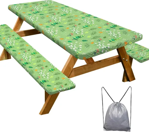 Miniatura 27 de Funda de mesa de picnic con fundas para bancos Esenciales de camping Mantel de picnic impermeable y a prueba de viento con bolsa de cordón, funda