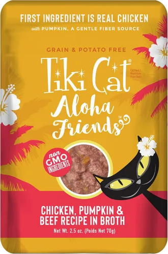 Tiki Cat Aloha Friends, pollo, calabaza y carne de res, sin granos y alta humedad, alimento húmedo para gatos para todas las etapas de la vida,