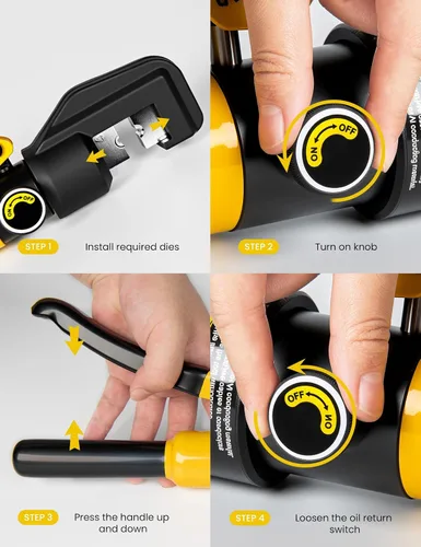Miniatura 6 de Tenaza engarzadora hidráulica de 10 toneladas para terminales de cables de batería con troqueles