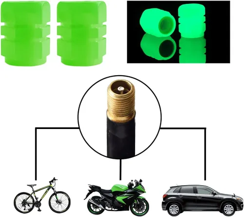 Miniatura 5 de Tapas fluorescentes para válvulas de neumáticos de auto, 12 tapas luminosas iluminadas para válvulas de rueda, resistentes a la corrosión que