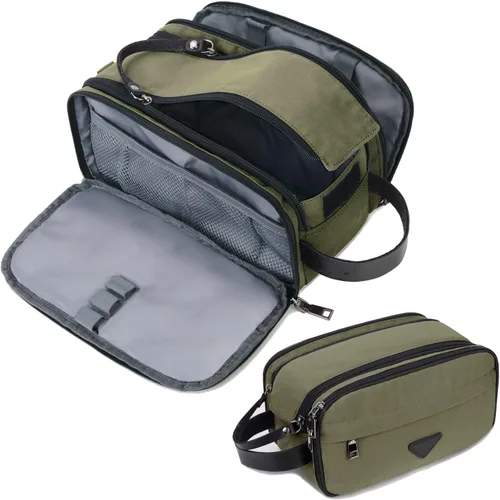 Miniatura 10 de CROCOD Neceser para hombre – Organizador de viaje Oxford resistente al agua con cremalleras dobles, bolsa de afeitar acolchada para baño, gimnasio