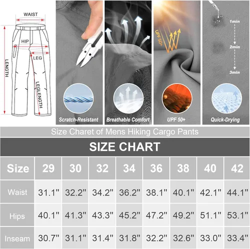 Miniatura 9 de Pantalones de senderismo para hombre, de secado rápido, ligeros, convertibles, con cremallera, para trabajo