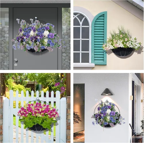 Miniatura 7 de 3 forros semicirculares de tela para macetas de 12 pulgadas, forro de fieltro de coco, alternativa para colgar en la pared, cesta de flores, 3