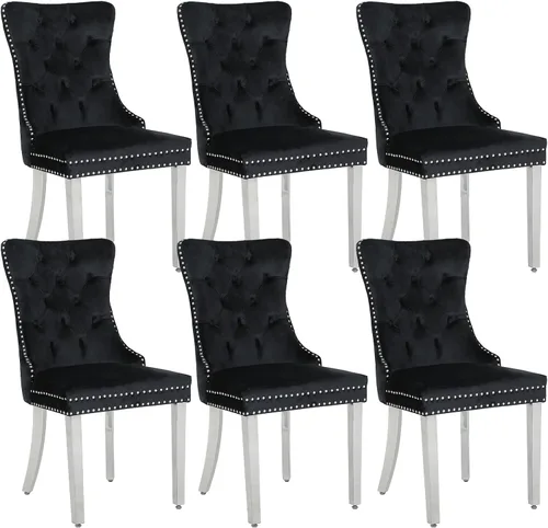 Miniatura 28 de Juego de 2 sillas de comedor de terciopelo, sillas de comedor modernas de lujo con patas de acero inoxidable doradas, sillas decorativas de cocina