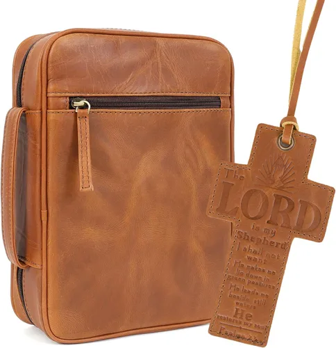 Miniatura 10 de ELIZO Funda de cuero para la Biblia para hombres, funda para la Biblia para mujeres, organizador de transporte, protector de manga envolvente