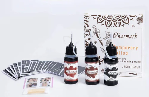 Miniatura 6 de Kit de pintura temporal de pecas falsas, 84 piezas, plantillas de calcomanías, kit completo de 3 botellas (3 negras*3)