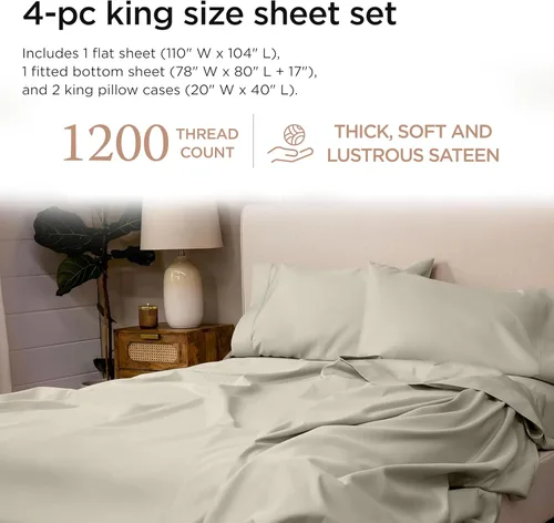 Miniatura 83 de Threadmill Sábanas de Lujo de Algodón Supima, Sábanas de 100% Algodón Suave de 1200 Hilos de Lujo para Cama de Tamaño Completo, Juego de 4 Sábanas