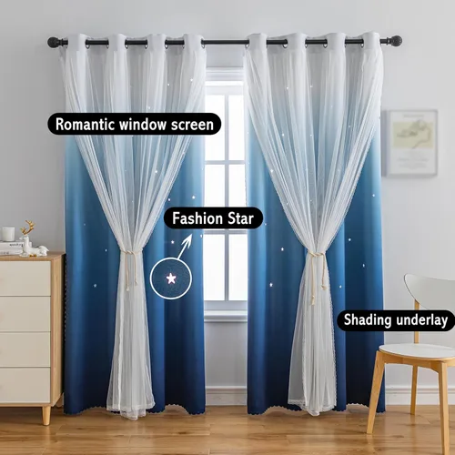 Miniatura 6 de Cortinas opacas con estrellas de Anytime para habitaciones de niñas, cortina de princesa para habitación de hija, ventana de dormitorio
