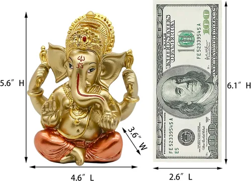 Miniatura 5 de alikiki Dios hindú Señor Ganesha Idol Estatua de Dios indio Ganesh Escultura India Templo Mandir Pooja Artículo Regalo de regreso de boda india Oro