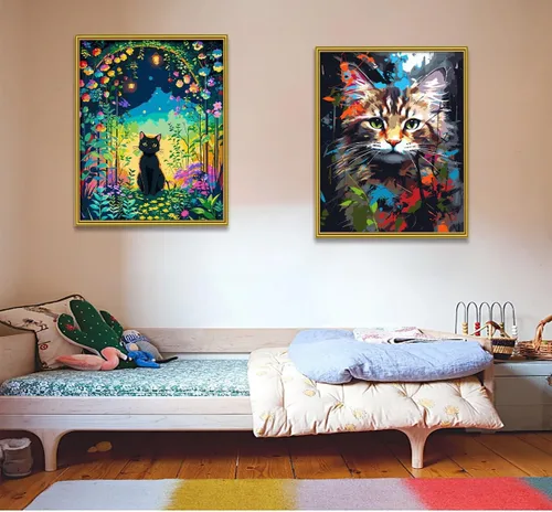 Miniatura 4 de FILASLFT Pintura por Números Gato Negro, Pintura por Números para Adultos y Principiantes en Lienzo, Kits de Pintura al Óleo de Paisaje de Jardín