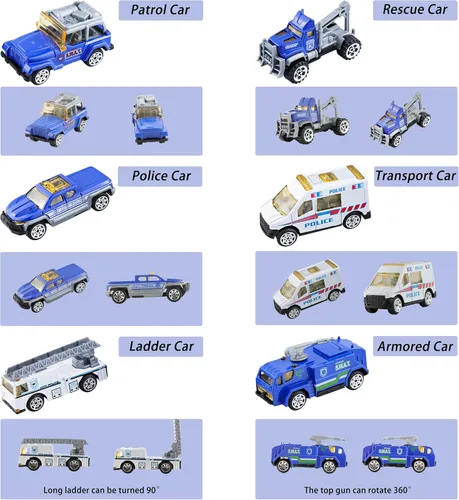 Miniatura 3 de BenRich Juego de 6 mini coches de aleación de metal fundido a presión a escala 1/64, escalera, torre de agua, ambulancia, coche de patrulla
