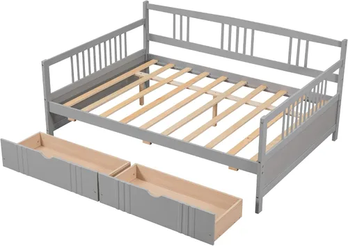 Miniatura 5 de Bellemave Sofá cama de tamaño matrimonial, sofá cama de madera con cajones, sofá cama con cajones de almacenamiento, sofá cama de doble uso