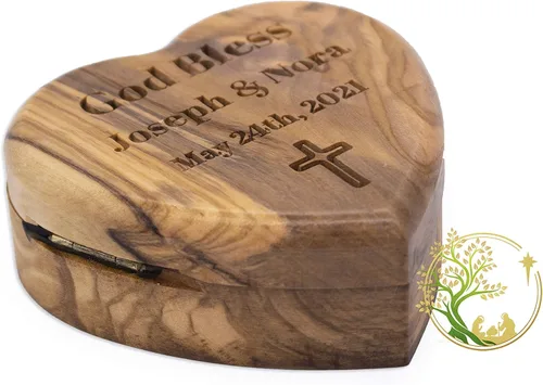 Miniatura 3 de Caja de corazón personalizada Caja de rosario de madera personalizada con cualquier mensaje - Regalo religioso para la comunión de confirmación