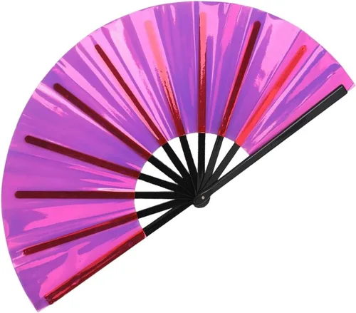 Miniatura 8 de Ventilador de mano plegable grande para hombres y mujeres, ventilador holográfico para mujeres, fiesta de baile, festivales, Halloween, EDM