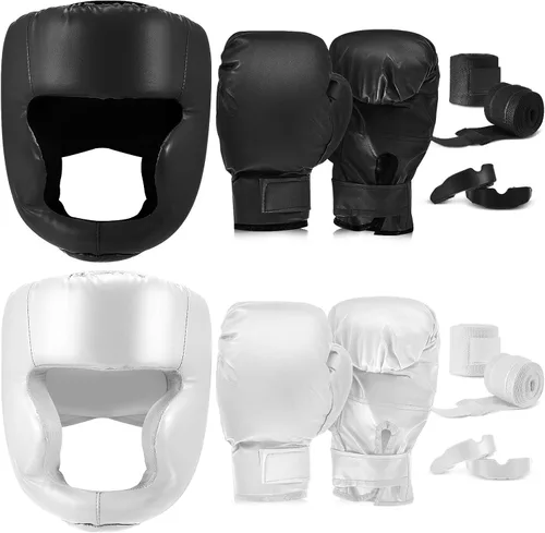 Miniatura 11 de Kanayu Juego de 14 piezas de guantes de boxeo de 16 onzas, casco para la cabeza, envolturas de mano, protectores bucales, equipo de Navidad