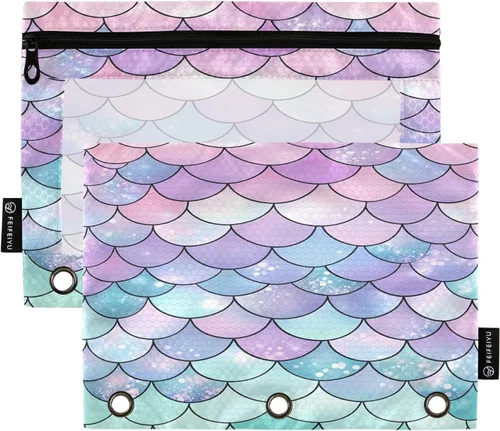 Miniatura 29 de Gredecor Estuche para lápices con 3 anillos con purpurina azul y rosa con cremallera, 2 unidades, organizador transparente para carpeta escolar