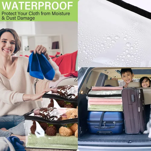 Miniatura 7 de Windyun Paquete de 16 bolsas de almacenamiento transparentes con cremallera y asa para ropa, manta de plástico resistente, bolsas de mudanza