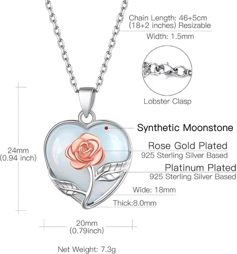 Miniatura 7 de Suplight - Collar con dije de piedra natal genuina de plata de ley 925 con forma de corazón y pera para mujer (con caja de regalo)